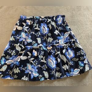 Loft Small Petite Blue Floral Tones Skirt With Pull On Gather Waist